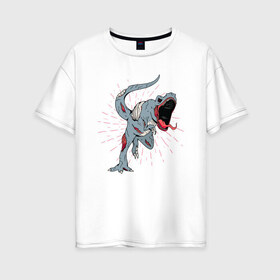 Женская футболка хлопок Oversize с принтом Zombie T-Rex в Екатеринбурге, 100% хлопок | свободный крой, круглый ворот, спущенный рукав, длина до линии бедер
 | danger | dead | fear | halloween | horror | hunter | monster | predator | бежит | зомбак | зомби | мертвый | монстр | охотник | палеонтолог | палеонтология | ти рекс | тираннозавр | тиранозавр | труп | ужас | хищник | хоррор | чудо