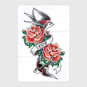 Магнитный плакат 2Х3 с принтом Птичье тату в Екатеринбурге, Полимерный материал с магнитным слоем | 6 деталей размером 9*9 см | love | арт | красная роза | красные розы | ласточка | ласточки | любовь | птица | птицы | рисунок | роза | розы | тату