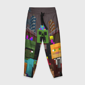 Детские брюки 3D с принтом MINECRAFT в Екатеринбурге, 100% полиэстер | манжеты по низу, эластичный пояс регулируется шнурком, по бокам два кармана без застежек, внутренняя часть кармана из мелкой сетки | color | game | heroes | minecraft | герой | игра | цвет