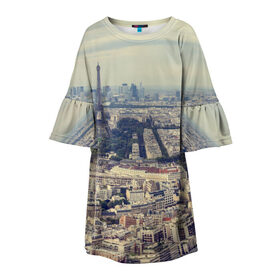 Детское платье 3D с принтом Париж в Екатеринбурге, 100% полиэстер | прямой силуэт, чуть расширенный к низу. Круглая горловина, на рукавах — воланы | Тематика изображения на принте: город | париж | улицы города | франция | эйфелевая башня