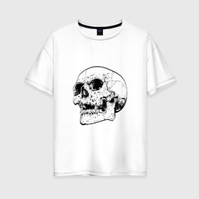 Женская футболка хлопок Oversize с принтом Череп в Екатеринбурге, 100% хлопок | свободный крой, круглый ворот, спущенный рукав, длина до линии бедер
 | арт | белый | вектор | карандаш | рисунок | рисунок карандашом | скелет | череп | чёрный
