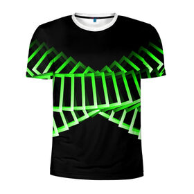 Мужская футболка 3D спортивная с принтом Неоновые квадраты в Екатеринбурге, 100% полиэстер с улучшенными характеристиками | приталенный силуэт, круглая горловина, широкие плечи, сужается к линии бедра | Тематика изображения на принте: абстракция | зеленый квадрат | квадрат | неоновый квадрат | прямоугольник