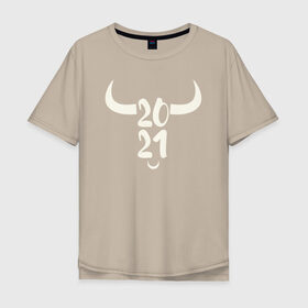 Мужская футболка хлопок Oversize с принтом 2021 год в Екатеринбурге, 100% хлопок | свободный крой, круглый ворот, “спинка” длиннее передней части | 2021 | бык | год быка | год коровы | новый год | символ года