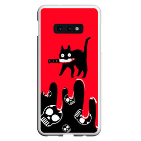 Чехол для Samsung S10E с принтом WHAT CAT в Екатеринбурге, Силикон | Область печати: задняя сторона чехла, без боковых панелей | art | black | black cat | cat | dark | dark cat | halloween | what | what cat | what mem | арт | кот | кот арт | кот мем | мем | нож | праздник | прикол | прикольный кот | убица | хэллоуин | чёрный | чёрный кот | что | что мем