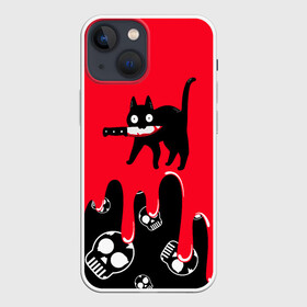 Чехол для iPhone 13 mini с принтом WHAT CAT в Екатеринбурге,  |  | art | black | black cat | cat | dark | dark cat | halloween | what | what cat | what mem | арт | кот | кот арт | кот мем | мем | нож | праздник | прикол | прикольный кот | убица | хэллоуин | чёрный | чёрный кот | что | что мем