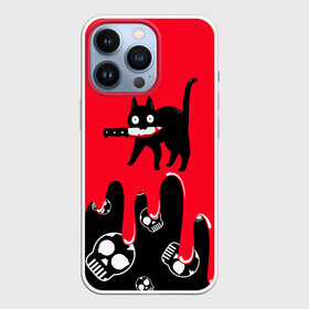 Чехол для iPhone 13 Pro с принтом WHAT CAT в Екатеринбурге,  |  | art | black | black cat | cat | dark | dark cat | halloween | what | what cat | what mem | арт | кот | кот арт | кот мем | мем | нож | праздник | прикол | прикольный кот | убица | хэллоуин | чёрный | чёрный кот | что | что мем