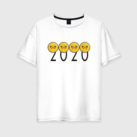 Женская футболка хлопок Oversize с принтом 2020 (Z) в Екатеринбурге, 100% хлопок | свободный крой, круглый ворот, спущенный рукав, длина до линии бедер
 | 2020 | 2020 год | 2020год | emoji | smail | smile | the end | апокалипсис | взрыв | год | конец света | мордочка | негатив | рожица | смаил | смайл | улыбка | эмоджи | ядерный взрыв