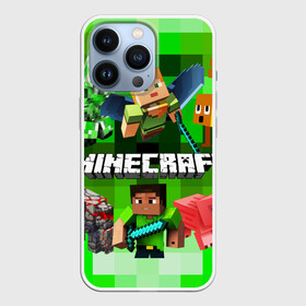 Чехол для iPhone 13 Pro с принтом Minecraft Майнкрафт в Екатеринбурге,  |  | alex | blox | creeper | dungeons | logo game | piggy | pixel | steve | zombie | алекс | герои | голем | детям | зомби | квадраты | крипер | куб | логотипы игр | майнкрафт | мальчикам | меч | мобы | персонажи | пиксель | пиксельный