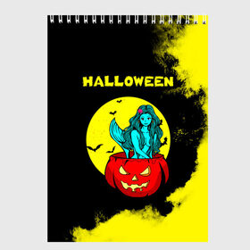 Скетчбук с принтом Halloween в Екатеринбурге, 100% бумага
 | 48 листов, плотность листов — 100 г/м2, плотность картонной обложки — 250 г/м2. Листы скреплены сверху удобной пружинной спиралью | 31 октября | halloween | halowen | ведьма | день всех святых | джек | костюм | кровь | лого | монстр | надпись | праздник | приведение | призрак | светильник | символ | страшная | тыква | ужасы | хеллоуин | хеллуин