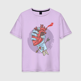 Женская футболка хлопок Oversize с принтом Сердце зомби в Екатеринбурге, 100% хлопок | свободный крой, круглый ворот, спущенный рукав, длина до линии бедер
 | arrow | art | hand | heart | zombie | арт | зомби | рука | сердце | стрела