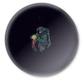 Значок с принтом Космонавт в Екатеринбурге,  металл | круглая форма, металлическая застежка в виде булавки | Тематика изображения на принте: арт | астронавт | звезда | звёзды | инопланетная жизнь | инопланетянин | космонавт | космос | медуза | ночь | рисунок | скафандр