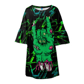 Детское платье 3D с принтом Rock Zombie в Екатеринбурге, 100% полиэстер | прямой силуэт, чуть расширенный к низу. Круглая горловина, на рукавах — воланы | blood | diablo | haloween | horror | дьявол | зомби | кости | кровь | мозги | мясо | страшилка | ужасы | хеллоуин | хелоуин