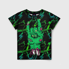 Детская футболка 3D с принтом Rock Zombie в Екатеринбурге, 100% гипоаллергенный полиэфир | прямой крой, круглый вырез горловины, длина до линии бедер, чуть спущенное плечо, ткань немного тянется | blood | diablo | haloween | horror | дьявол | зомби | кости | кровь | мозги | мясо | страшилка | ужасы | хеллоуин | хелоуин