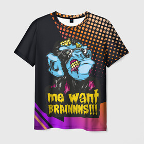 Мужская футболка 3D с принтом Me wants brainnns!!! в Екатеринбурге, 100% полиэфир | прямой крой, круглый вырез горловины, длина до линии бедер | blood | diablo | haloween | horror | дьявол | зомби | кости | кровь | мозги | мясо | страшилка | ужасы | хеллоуин | хелоуин