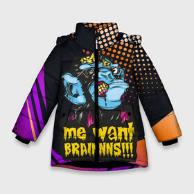 Зимняя куртка для девочек 3D с принтом Me wants brainnns!!! в Екатеринбурге, ткань верха — 100% полиэстер; подклад — 100% полиэстер, утеплитель — 100% полиэстер. | длина ниже бедра, удлиненная спинка, воротник стойка и отстегивающийся капюшон. Есть боковые карманы с листочкой на кнопках, утяжки по низу изделия и внутренний карман на молнии. 

Предусмотрены светоотражающий принт на спинке, радужный светоотражающий элемент на пуллере молнии и на резинке для утяжки. | blood | diablo | haloween | horror | дьявол | зомби | кости | кровь | мозги | мясо | страшилка | ужасы | хеллоуин | хелоуин