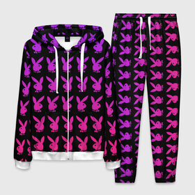 Мужской костюм 3D с принтом playboy в Екатеринбурге, 100% полиэстер | Манжеты и пояс оформлены тканевой резинкой, двухслойный капюшон со шнурком для регулировки, карманы спереди | black | pink | playboy | violet | плейбой | розовый | фиолетовый. | черный