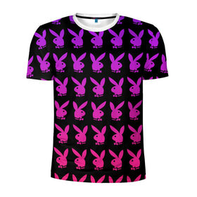 Мужская футболка 3D спортивная с принтом playboy в Екатеринбурге, 100% полиэстер с улучшенными характеристиками | приталенный силуэт, круглая горловина, широкие плечи, сужается к линии бедра | black | pink | playboy | violet | плейбой | розовый | фиолетовый. | черный