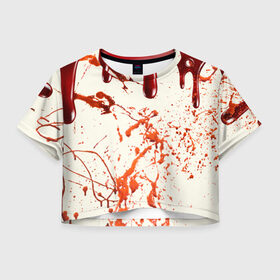 Женская футболка Crop-top 3D с принтом Стекающая кровь в Екатеринбурге, 100% полиэстер | круглая горловина, длина футболки до линии талии, рукава с отворотами | 2020 | blood | halloween | капли | кровавый | кровь | пятна | следы | стекающая | хэллоуин | хэлоуин