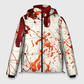 Мужская зимняя куртка 3D с принтом Стекающая кровь в Екатеринбурге, верх — 100% полиэстер; подкладка — 100% полиэстер; утеплитель — 100% полиэстер | длина ниже бедра, свободный силуэт Оверсайз. Есть воротник-стойка, отстегивающийся капюшон и ветрозащитная планка. 

Боковые карманы с листочкой на кнопках и внутренний карман на молнии. | 2020 | blood | halloween | капли | кровавый | кровь | пятна | следы | стекающая | хэллоуин | хэлоуин