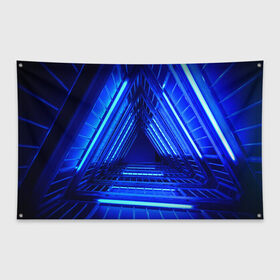 Флаг-баннер с принтом Неоновый тоннель в Екатеринбурге, 100% полиэстер | размер 67 х 109 см, плотность ткани — 95 г/м2; по краям флага есть четыре люверса для крепления | неон | неоновый тоннель | тоннель | треугольник | треугольный коридор | фантастический тоннель