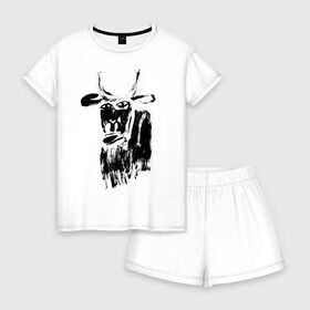 Женская пижама с шортиками хлопок с принтом бык нарисованный в Екатеринбурге, 100% хлопок | футболка прямого кроя, шорты свободные с широкой мягкой резинкой | 2021 | бык | год быка | год коровы | новый год | символ года