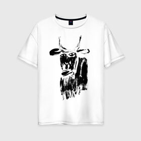 Женская футболка хлопок Oversize с принтом бык нарисованный в Екатеринбурге, 100% хлопок | свободный крой, круглый ворот, спущенный рукав, длина до линии бедер
 | 2021 | бык | год быка | год коровы | новый год | символ года