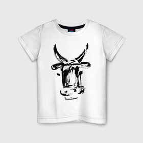 Детская футболка хлопок с принтом бык в Екатеринбурге, 100% хлопок | круглый вырез горловины, полуприлегающий силуэт, длина до линии бедер | Тематика изображения на принте: 2021 | бык | год быка | год коровы | новый год | символ года