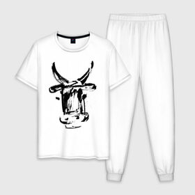 Мужская пижама хлопок с принтом бык в Екатеринбурге, 100% хлопок | брюки и футболка прямого кроя, без карманов, на брюках мягкая резинка на поясе и по низу штанин
 | 2021 | бык | год быка | год коровы | новый год | символ года