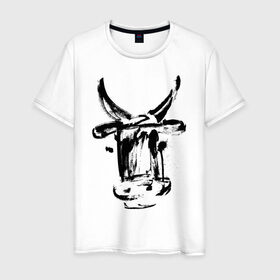 Мужская футболка хлопок с принтом бык в Екатеринбурге, 100% хлопок | прямой крой, круглый вырез горловины, длина до линии бедер, слегка спущенное плечо. | 2021 | бык | год быка | год коровы | новый год | символ года
