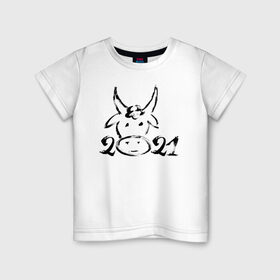 Детская футболка хлопок с принтом 2021 в Екатеринбурге, 100% хлопок | круглый вырез горловины, полуприлегающий силуэт, длина до линии бедер | 2021 | бык | год быка | год коровы | новый год | символ года