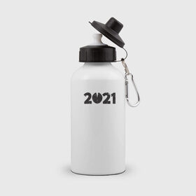 Бутылка спортивная с принтом 2021 в Екатеринбурге, металл | емкость — 500 мл, в комплекте две пластиковые крышки и карабин для крепления | Тематика изображения на принте: 2021 | бык | год быка | год коровы | новый год | символ года