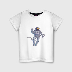 Детская футболка хлопок с принтом Привет от космонавта в Екатеринбурге, 100% хлопок | круглый вырез горловины, полуприлегающий силуэт, длина до линии бедер | арт | астронавт | космонавт | космос | невесомость | передаёт привет | привет | рисунок | скафандр