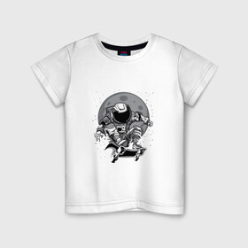 Детская футболка хлопок с принтом Космический скейт в Екатеринбурге, 100% хлопок | круглый вырез горловины, полуприлегающий силуэт, длина до линии бедер | арт | астронавт | звезда | звёзды | космический отдых | космонавт | космос | ночь | рисунок | скафандр | скейт | скейтборд