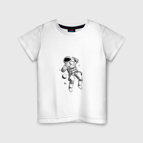 Детская футболка хлопок с принтом Полёт нормальный в Екатеринбурге, 100% хлопок | круглый вырез горловины, полуприлегающий силуэт, длина до линии бедер | арт | астронавт | звезда | звёзды | космонавт | космос | невесомость | ночь | полёт | полёт в невесомости | рисунок | скафандр