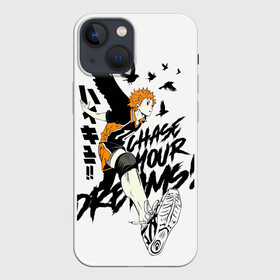 Чехол для iPhone 13 mini с принтом HAIKYUU Chase Your Dreams в Екатеринбурге,  |  | haikyu | haikyuu | hinata shoe | kageyama | karasuno | manga | nekoma | аниме | волейбол | кагеяма тобие | карасуно | манга | некома | тсукешима | хайку | хината шо | шое