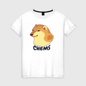 Женская футболка хлопок с принтом Чимс в Екатеринбурге, 100% хлопок | прямой крой, круглый вырез горловины, длина до линии бедер, слегка спущенное плечо | chemps | chems | doge | dogo | дог | доге | доке и чимс | чимс | чимс доге