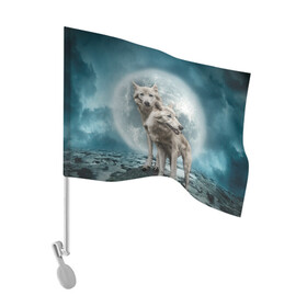 Флаг для автомобиля с принтом Волки альбиносы в Екатеринбурге, 100% полиэстер | Размер: 30*21 см | альбинос | волк | волки | волчата | волчонок | зверь