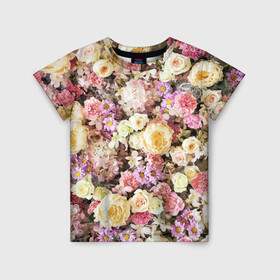 Детская футболка 3D с принтом Цветочки в Екатеринбурге, 100% гипоаллергенный полиэфир | прямой крой, круглый вырез горловины, длина до линии бедер, чуть спущенное плечо, ткань немного тянется | розы | хризантемы. | цветочки | цветочная компазиция | цветы