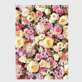 Скетчбук с принтом Цветочки в Екатеринбурге, 100% бумага
 | 48 листов, плотность листов — 100 г/м2, плотность картонной обложки — 250 г/м2. Листы скреплены сверху удобной пружинной спиралью | розы | хризантемы. | цветочки | цветочная компазиция | цветы