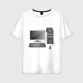 Женская футболка хлопок Oversize с принтом Компьютер в Екатеринбурге, 100% хлопок | свободный крой, круглый ворот, спущенный рукав, длина до линии бедер
 | блок | клавиатура | комп | компьютер | компьютерные | монитор | мышка | системник | системный | техника | технологии | технология