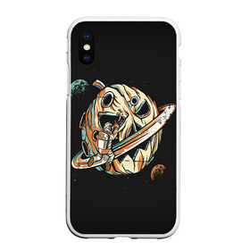 Чехол для iPhone XS Max матовый с принтом Halloween in Cosmos в Екатеринбурге, Силикон | Область печати: задняя сторона чехла, без боковых панелей | cosmos | день космонавтики | звезды | космонавт | космос | луна | небо | орбита | тыква | хеллоуин | юрий гагарин