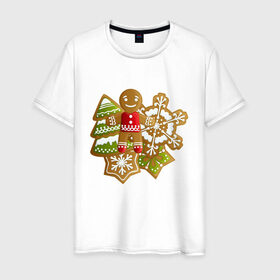 Мужская футболка хлопок с принтом Christmas gingerbread в Екатеринбурге, 100% хлопок | прямой крой, круглый вырез горловины, длина до линии бедер, слегка спущенное плечо. | 