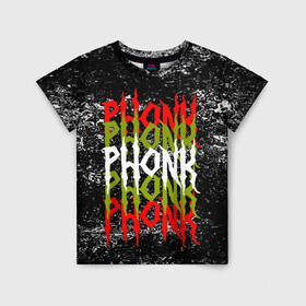 Детская футболка 3D с принтом PHONK в Екатеринбурге, 100% гипоаллергенный полиэфир | прямой крой, круглый вырез горловины, длина до линии бедер, чуть спущенное плечо, ткань немного тянется | drift | memphis | music | phonk | phonk drift | phonk drift music | phonk edition | phonk mix | phonk music | phonk radio | phonk remix | trap | музыка для дрифта | пхонк | фонк | фонк дрифт | фонк рэп