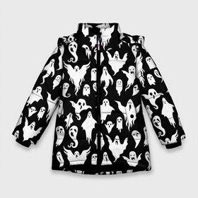 Зимняя куртка для девочек 3D с принтом Halloween в Екатеринбурге, ткань верха — 100% полиэстер; подклад — 100% полиэстер, утеплитель — 100% полиэстер. | длина ниже бедра, удлиненная спинка, воротник стойка и отстегивающийся капюшон. Есть боковые карманы с листочкой на кнопках, утяжки по низу изделия и внутренний карман на молнии. 

Предусмотрены светоотражающий принт на спинке, радужный светоотражающий элемент на пуллере молнии и на резинке для утяжки. | Тематика изображения на принте: 31 октября | halloween | halowen | ведьма | день всех святых | джек | костюм | кровь | лого | монстр | надпись | праздник | приведение | призрак | светильник | символ | страшная | тыква | ужасы | хеллоуин | хеллуин