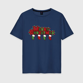 Женская футболка хлопок Oversize с принтом Christmas day в Екатеринбурге, 100% хлопок | свободный крой, круглый ворот, спущенный рукав, длина до линии бедер
 | 