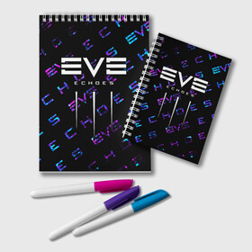 Блокнот с принтом EVE ECHOES ИВ ЭХО в Екатеринбурге, 100% бумага | 48 листов, плотность листов — 60 г/м2, плотность картонной обложки — 250 г/м2. Листы скреплены удобной пружинной спиралью. Цвет линий — светло-серый
 | echo | echoes | eve | game | games | logo | online | space | ев онлайн | ев эхо | еве | ив онлайн | ив эхо | игра | игры | космос | лого | логотип | логотипы | онлайн | символ | символы | эхо | эхос