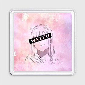 Магнит 55*55 с принтом Zero Two в Екатеринбурге, Пластик | Размер: 65*65 мм; Размер печати: 55*55 мм | Тематика изображения на принте: darling | darling in the franxx | zero two | вайфу | зеро ту | код 002 | любимый во франксе | франкс