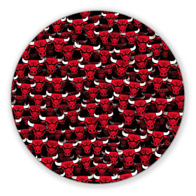 Коврик для мышки круглый с принтом Быки Chicago Bulls в Екатеринбурге, резина и полиэстер | круглая форма, изображение наносится на всю лицевую часть | баскетбол | бык | корова | красный | нба | паттерн | рога | чикаго буллз