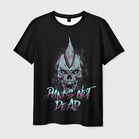 Мужская футболка 3D с принтом PUNKS NOT DEAD в Екатеринбурге, 100% полиэфир | прямой крой, круглый вырез горловины, длина до линии бедер | Тематика изображения на принте: anarchy | dead | musick | punk | rock | skull | анархия | музыка | панк | рок | череп