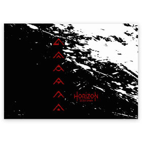 Поздравительная открытка с принтом HORIZON в Екатеринбурге, 100% бумага | плотность бумаги 280 г/м2, матовая, на обратной стороне линовка и место для марки
 | gameplay | games | horizon | horizon zero dawn | ps4 | зеро давн | игры | надпись